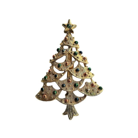 Vintage Gerry's Christmas Tree Embellished Holiday Brooch, Holiday Costume - Picture 1 of 3